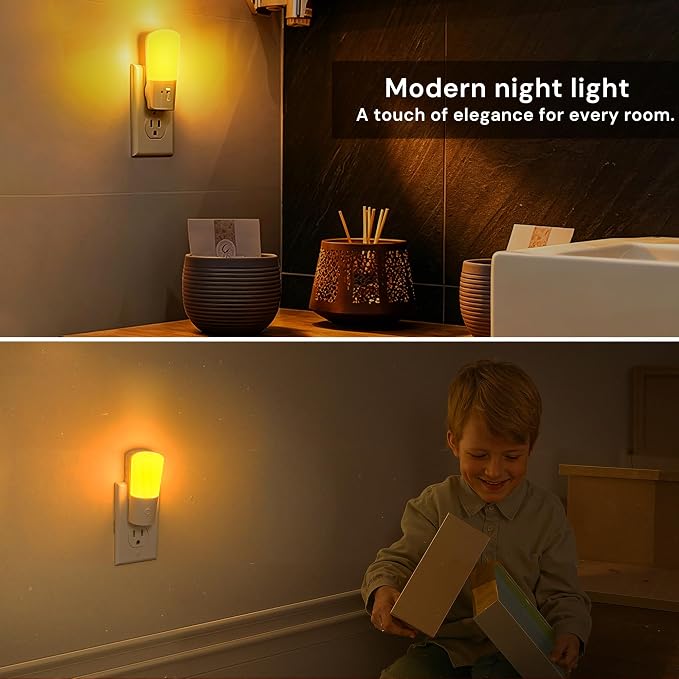 LOHAS-LED Amber Night Light, Dimmable Plug in Night Light with Light Sensor | 2 Pack, Yellow Kids Nightlights, 5-80LM Sleep Light for Nursery, Bedroom, Bathroom, Hallway, Stairway