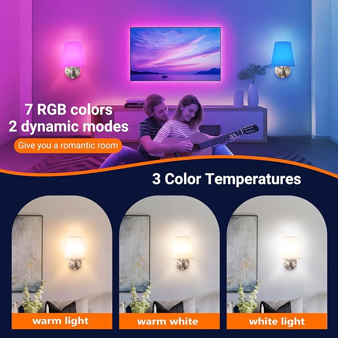 YHCDLAMP Peel and Stick Wall Sconces, No Drilling Stick On Wall Sconce, Wireless Battery Operated Wall Lights, Adhesive Wall Lamp with 10000mAh Battery Bulb for Bedroom Living Room Decor