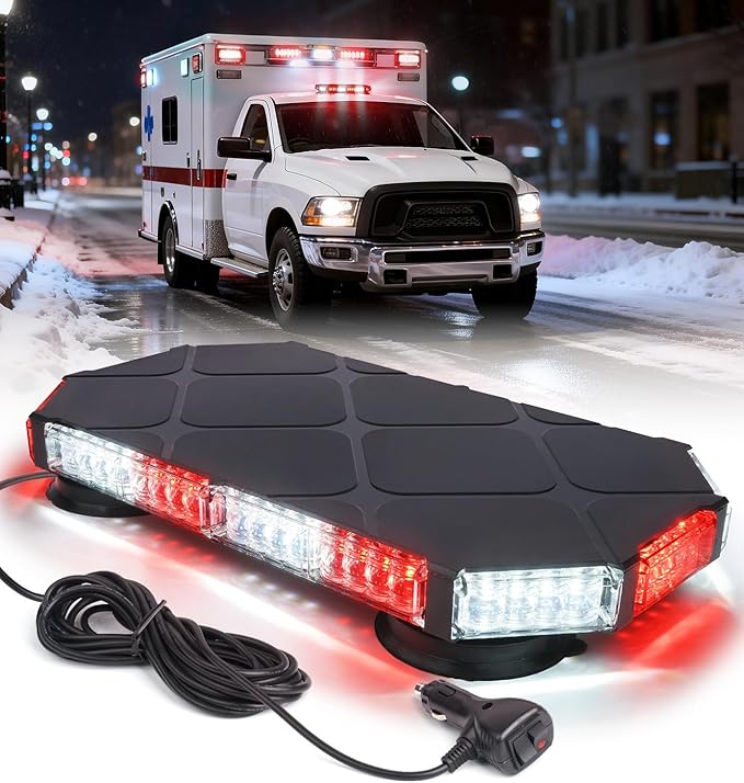 LUMENIX 56 LED Roof Top Strobe Beacon Lights Bar Rooftop Hazard Warning Emergency Safety Flashing Light for Ambulance Firefighter Vehicles Fire Trucks Cars - Red White