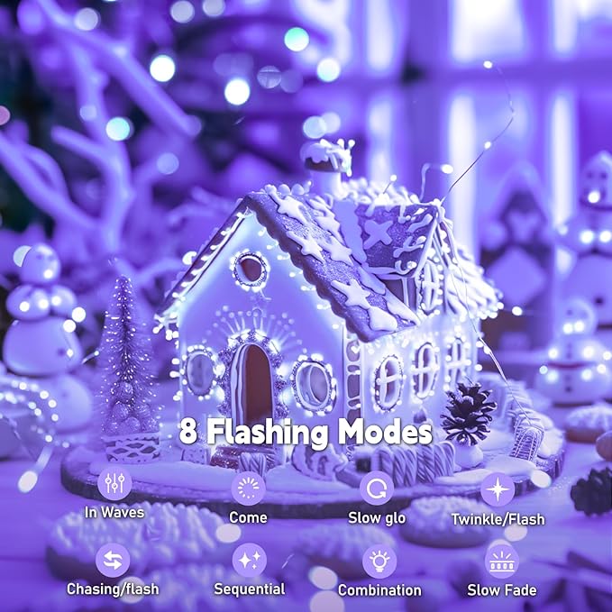 ZSJWL Rechargeable Fairy Lights with DIY Timer & 8 Modes, 16FT 50LED String Lights Battery Operated Indoor, Twinkle mini Lights for Bedroom Christmas Wedding Centerpiece Decor (Purple)