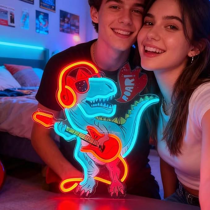 Dinosaur Neon Sign,neon signs for wall decor-Usb Powered, Adjustable gamer room decor for boys Led Light for Bedroom, Bar, Pub, Party, Man Cave Decor,gifts for teen boys