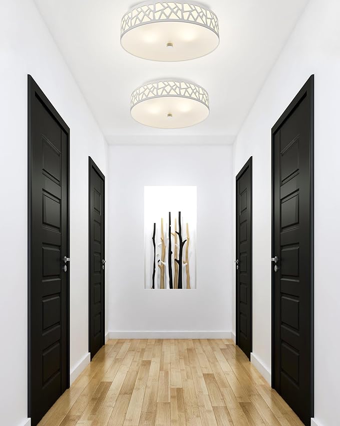 2-Light Flush Mount Ceiling Light, 12 Inch Modern Light Fixtures | Ceiling Mount with White Metal and Frosted Glass Shade for Bedroom,Hallway, Kitchen
