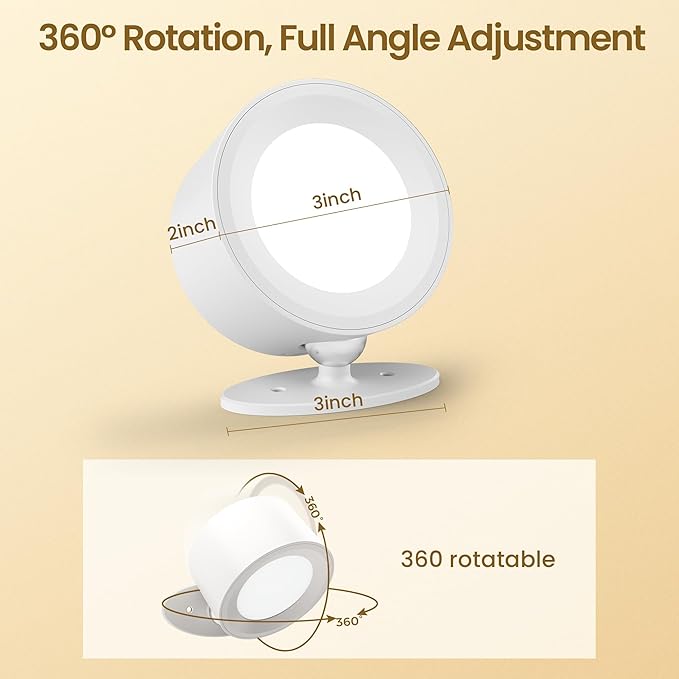 Wall Mounted Lamp LED Wall Lights with Rechargeable Battery Operated, 3 Color Temperatures & 3 Brightness Levels 360°Rotate Magnetic Ball, Cordless Sconces for Bedroom Reading Bedside,White-2 PACK