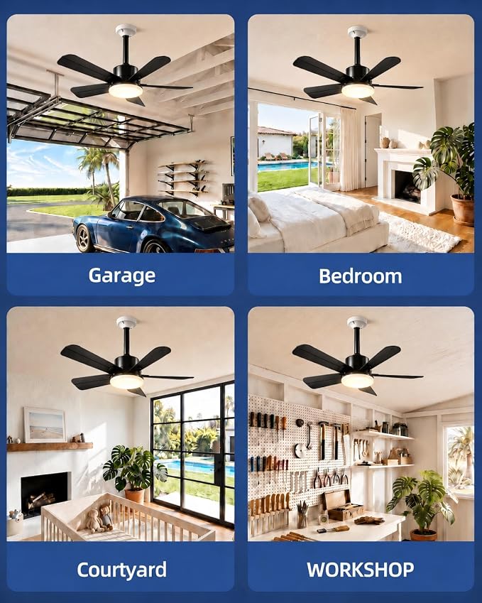 Ceiling Fan with Light, 17'' Flush Mount Low Profile Fan for Bedroom &Patio | Quiet Reversible DC Motor, 6-Speed, 3-Color Temp Dimmable LED Light with Remote & Timer, Indoor Small Ceiling Fan Black