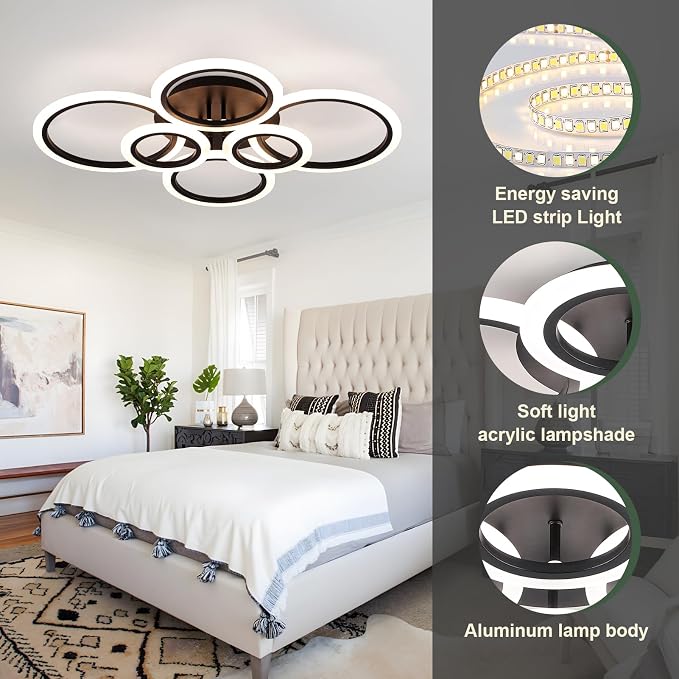 Modern LED Ceiling Light 31" 68W 2315LM Ceiling Light for Bedroom | 3000-6500K Remote Control APP Adjustable Color Temperature Brightness Memory Function Night Light Living Room Kitchen Timer
