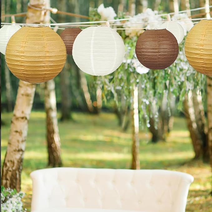Brown Boho Paper Lanterns Decorative 12pcs Caramel Party Hanging Decorations Rustic Party Wedding Natural Baby Shower Boho Brown Birthday Party Home Decor