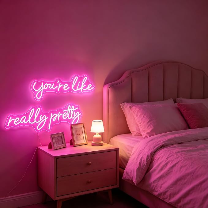 You're Like Really Pretty Neon Signs for Wall Decor, 56.34" Pink Light | Neon Signs for Wedding Engagement Party Decor, Dimmable Light Up Sign for Bedroom Bar Pub Club, Birthday Wall Decorations