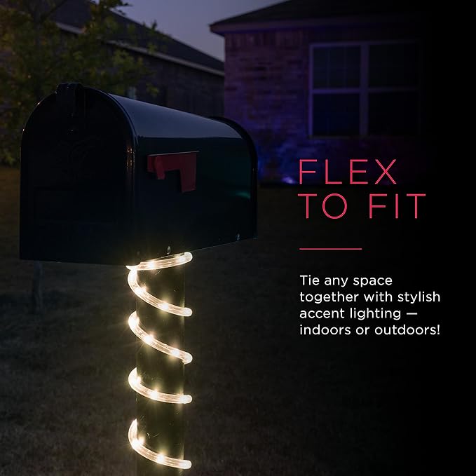 UltraPro LED Rope Lights, 16ft Classic Clear Rope, Warm White Light 3000K, Indoor/Outdoor, Flexible, Linkable, Durable, Rope-Lights Outdoor, 54503 (Pack of 12)