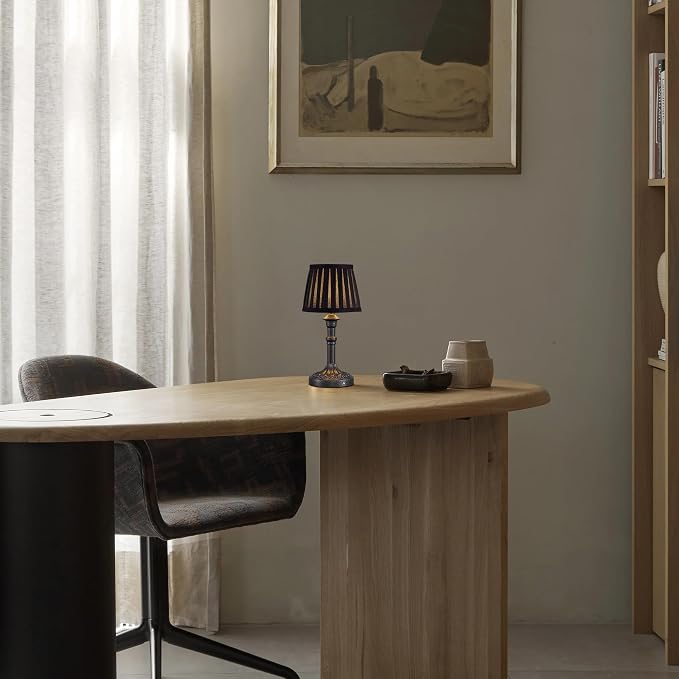 KDG Mottled Silver Cordless Table Lamps Set of 2, Black Fabric Shade Light | 2700K Stepless Dimmable 4000mAh Battery Powered Portables Small Desk Lamp, LED Lighting for Living Room, Dining Room, Bedroom
