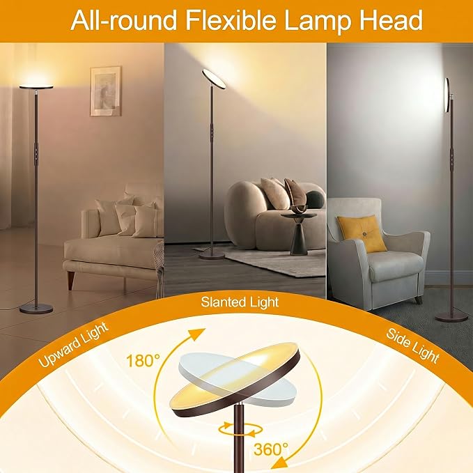 mukuxin Floor Lamp, Upgraded 40W 4000LM Super Bright Torchiere LED Floor Lamps for Living Room, Stepless Dimmable Color Temperature 2700K-6500K with Remote & Touch Control, Standing Light (40W Brown)