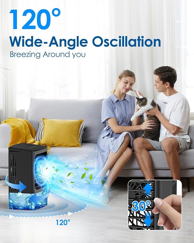 Portable Air Conditioners，Upgraded Portable AC Small Air Conditioner Personal Air Cooler Mini Evaporative Cooler 3 Wind Speed Portable Small AC with 7 Night Light for Room Home Bedroom Office