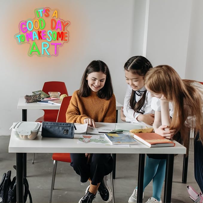 It's A Good Day to Make Some Art Neon Sign for Wall Decor Classroom Neon Sign Paint Neon Light Aristic LED Sign Dimmable Colorful Letter Neon Light for Classroom Bedroom Home Gallery Studio