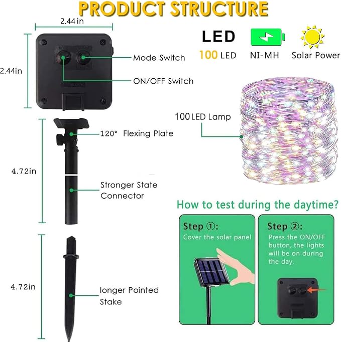 Solar String Lights Outdoor, 2Pack 200LED 80FT Fairy Lights, Multicolor | 8 Modes, Memory, Auto On/Off, Waterproof Copper Wire Twinkle Lights for Outside Garden Tree Patio Fence Christmas Decor