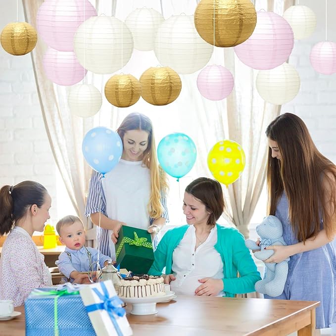 21 Pcs Paper Lanterns Party Decorations, 4/6/8/10 Inch Round Chinese Hanging Paper Lanterns for Wedding, Birthday, Baby Shower, Graduation, Classroom Ceiling Decorations Indoor Outdoor