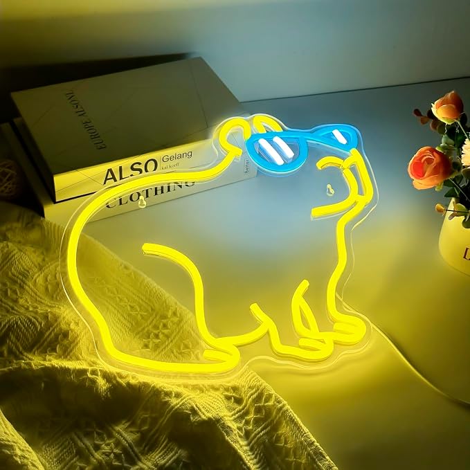 Capybara Neon Sign, Dimmable Cool Capybara LED Wall Light for Room Decor | USB Powered Capybara Neon Light for Kids Teen Girls Bedroom Dorm Game Room Cute Wall Decor Gift for Capybara & Animal Lovers