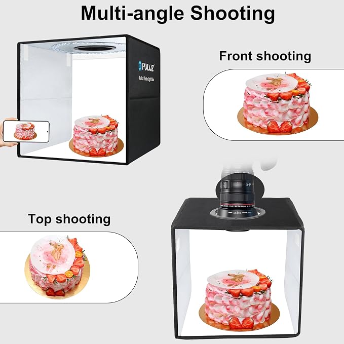 PULUZ 16"/40cm Foldable Portable Photo Studio Light Box, Adjustable Brightness Light Box Photography Lighting Shooting Tent Kit, with LED Lights and 12 Colors Backdrop