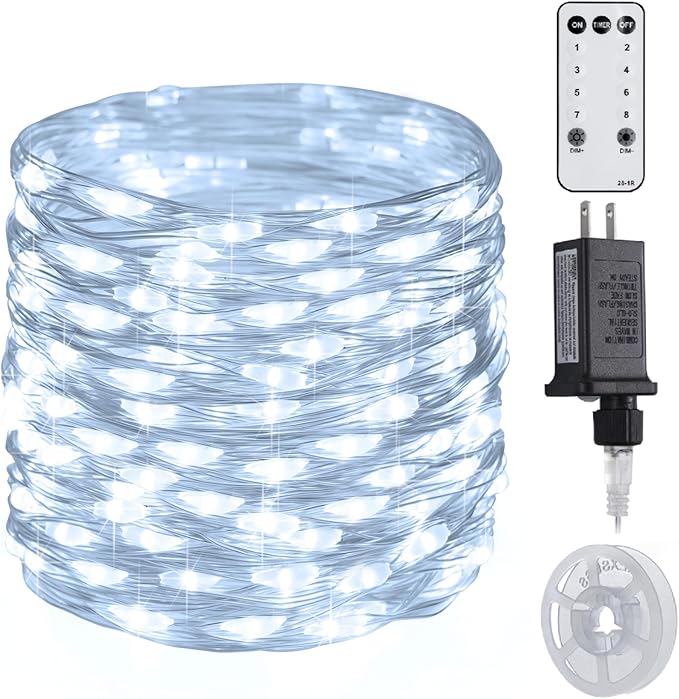 JMEXSUSS 66 ft 200 LED White Fairy Lights Plug in with 8 Modes | Christmas Light Outdoor Waterproof Twinkle Lights for Christmas Tree Decor Decor