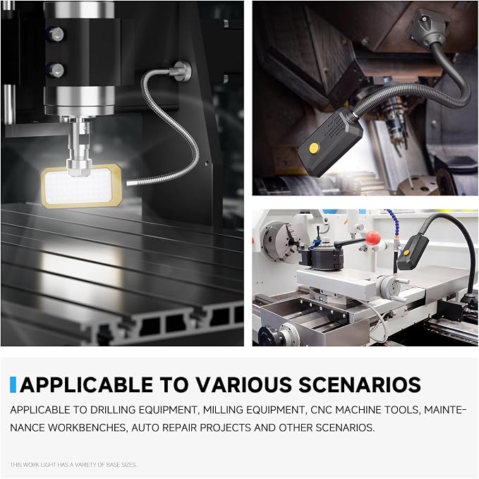 LED Machine Light, Gooseneck Lamp, Clamp-on Gooseneck Light — 2500 lumens, 120 Volts, with a clamp Base, Ideal as an Industrial Lighting Work lamp for Machine Tools and lathes, 25W (Model: J1203)