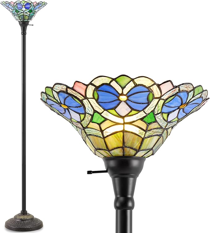 Luvkczc Torchiere Floor Lamp - 70" Victorian Stained Glass Lamp Antique Tiffany Style Standing Light for Home,Office,Hotel Decor