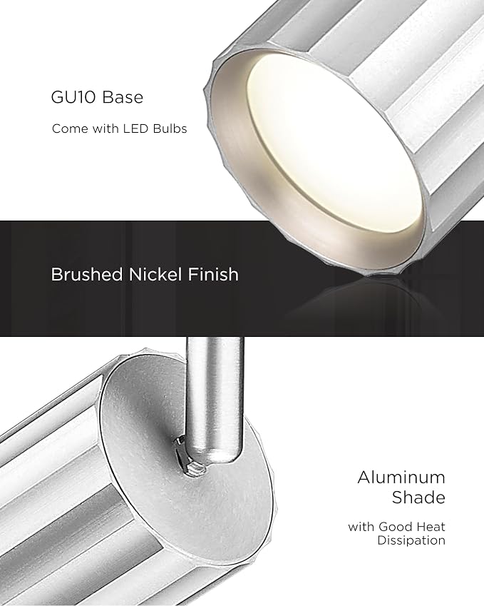 FEMILA LED Track Light for Kitchen, 3000K Bulb Included, Brushed Nickel | GU10 base adjustable-length swing arm sconce, 180° arm, 90° tilt, and 350° rotation for focused lighting