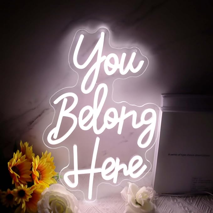 Allball You Belong Here Neon Signs for Wall Decor, Motivational Neon Sign Inspirational Quote Neon Light LED Classroom Decor, for Bedroom Salon Bar Home Wall Decor Classroom Decor Party(16.1 *10.6In)
