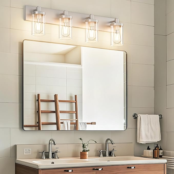 Aipsun Brushed Nickel Bathroom Light Fixtures 4 Lights Vanity Light for Bathroom Lighting Fixtures Over Mirror(Exclude Bulb)