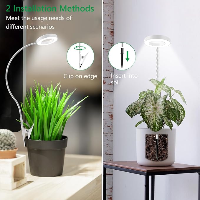 Plant Light Clip on, White 2 Pack, 96 LED Full Spectrum, Use Desk | Grow Lamp for Indoor Plants Growing, 6/12/16H Auto Timer, 5 Dimming, 3 Light Modes, 2 Installation Options Clip or Plug