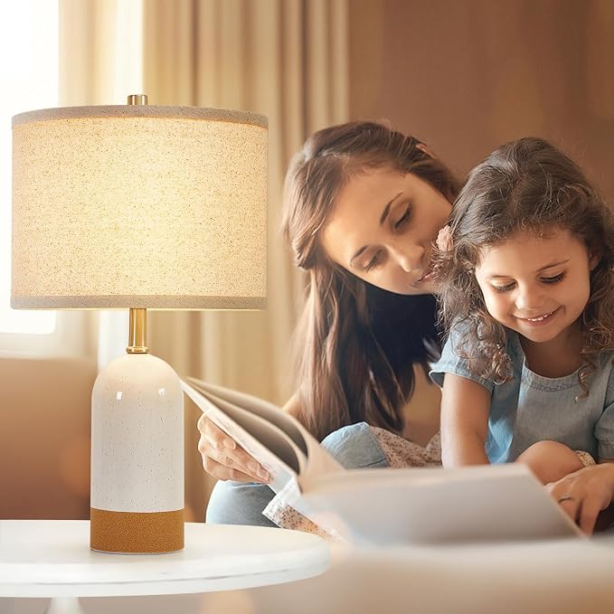 Small Table Lamps Set of 2, Bedside Lamp for Bedroom, 21.5" Nightstand Ceramic Desk Lamp for Kids Room, Living Room, Dorm, Reading, Home Office, Bulbs Included