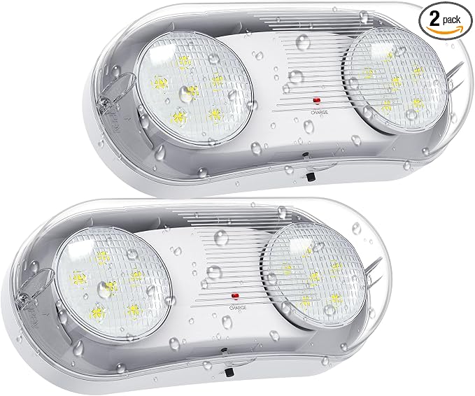 Wet Location Rated Outdoor Emergency Light,Waterproof Exterior Led Emergency Lights with Battery Backup,Adjustable Heads,Commercial Hardwired Emergency Lighting,UL Listed,120-347V (2 Pack)