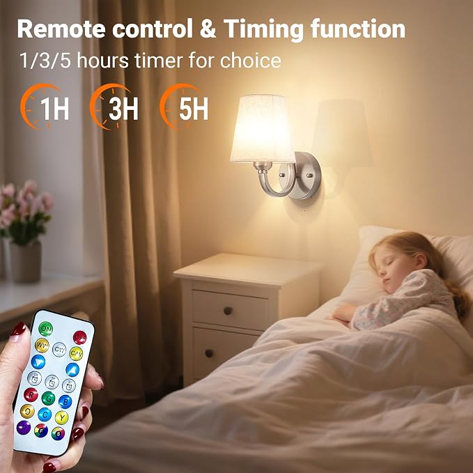YHCDLAMP Peel and Stick Wall Sconces, No Drilling Stick On Wall Sconce, Wireless Battery Operated Wall Lights, Adhesive Wall Lamp with 10000mAh Battery Bulb for Bedroom Living Room Decor