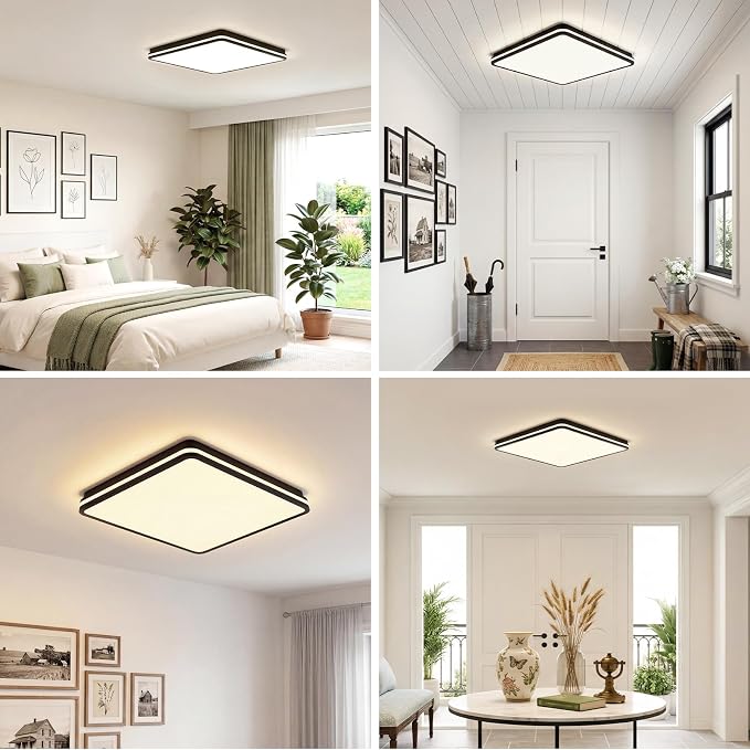 18 Inch LED Flush Mount Ceiling Light, White Ceiling Light Fixture with Side Light, 50W,4500LM, 2700K/4000K/6000K CCT Selectable, Square Lamp for Bathroom, Closet, Kitchen, Hallway, Bathroom