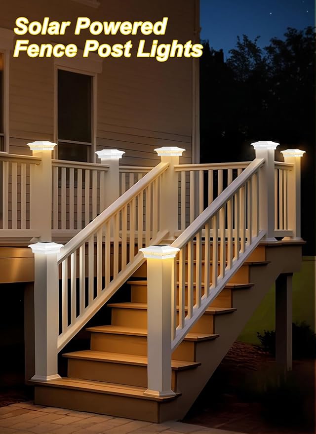 T-SUN 4x4 Post Cap Lights 12 Pack for Vinyl/Wooden Fence Auto Dusk to Dawn Outdoor Waterproof Warm & Cool White Solar Powered Deck/Patio Lighting