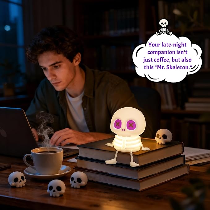 Skull Night Light, Silicone Touch Control Lamp. USB Rechargeable with Timer & Brightness Adjustment, Creates Customizable Glow for Gaming Room, Bedside, or Halloween Decor