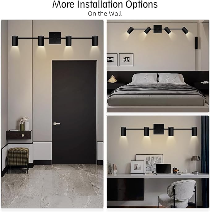 4 Light Track Lighting Fixtures Ceiling, Matte Black Track Lights Ceiling with Flexibly Rotatable Light Heads, Modern LED Track Light kit for Kitchen/Hallway, GU10 Bulb Not Included