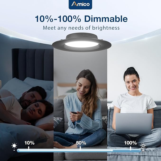 Amico 5/6 inch 5CCT LED Recessed Lighting 12 Pack, Dimmable, Damp Rated, 12.5W=100W, Can Lights with Baffle Trim, Retrofit Installation, ETL&FCC, Black