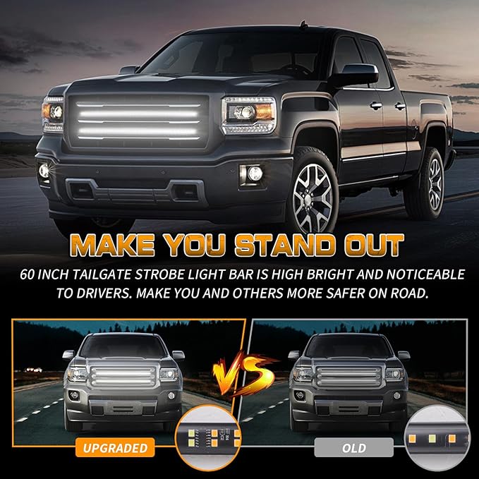 XRIDONSEN 2PCS 24 inch Truck Grill Strobe Lights Strip 288 LED White Emergency Lights Tailgate/Rear window/Grille Lights Flashing Warning Caution Safety Light for Plow Trucks Construction Vehicles SUV