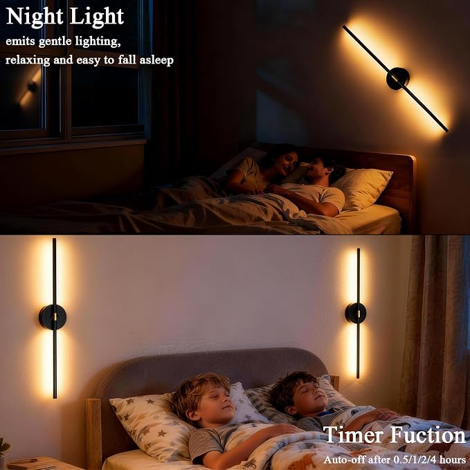 Battery Operated Wall Sconce Set of 2: 10000mAh Wireless Sconces Rechargeable Wall Lights with Touch and Remote, 360° Rotate Cordless Wall Lamp for Bedroom Living Room Hallway, 31.5 Inch, Black