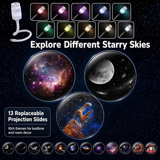 Galaxy Projector Night Light, USB Star Projector for Bedroom Ceiling | 2-in-1 Adjustable Nebula & Starry Sky Lamp, Flexible Gooseneck Design, Portable Space Projector for Kids Adults Room Decor