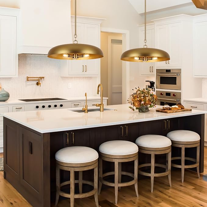 LamQee 20 Inch Oversized Large Pendant Lights, 3-Lights Brushed Gold Modern Dome Chandelier, Farmhouse Metal Pendant Lighting Fixture Ceiling Hanging for Kitchen Island, Dining Room Over Table, Bar