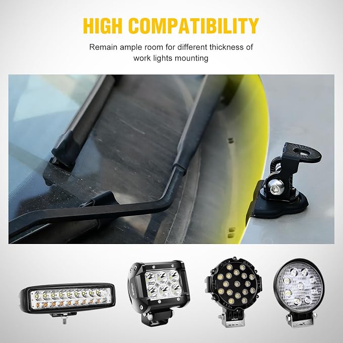 Nilight LED Light Bar Mounting Brackets Hood Work Lamp Mount Clamp Holder | 2PCS Universal Adjustable A Pillar Led Pod Light Mounts for Off-Road Truck SUV, Black