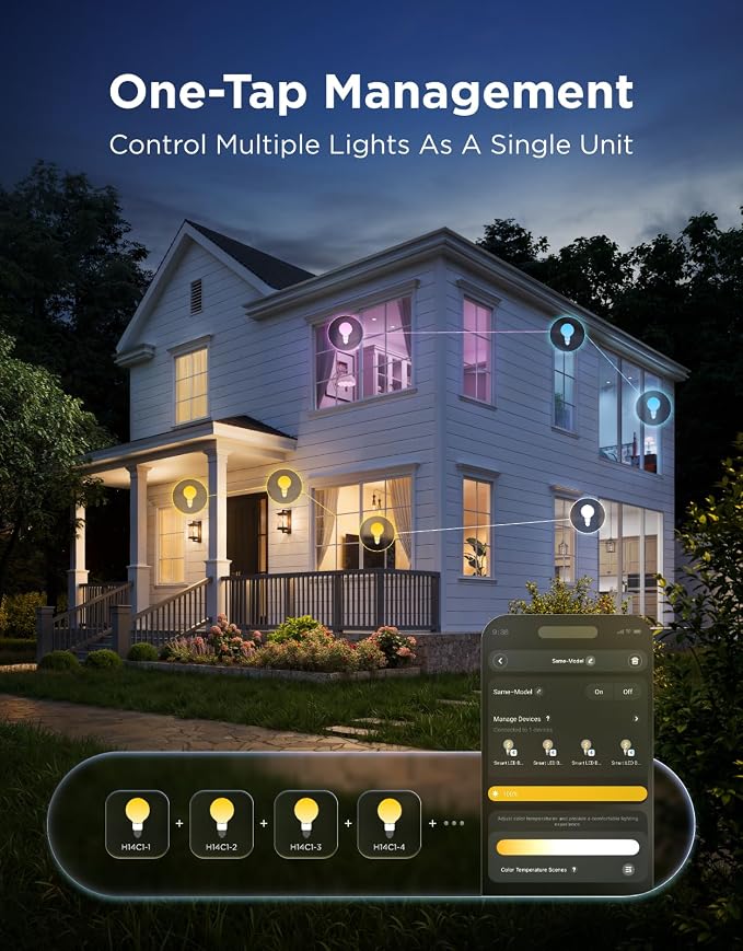 Govee Edison Bulbs, G25 Smart Vintage Light Bulbs, RGBWW, E26 Base 4 Pack | RGBWW and Tunable White, Compatible with Matter, Alexa & Google Assistant, Vanity light bulb for Living Room Kitchen