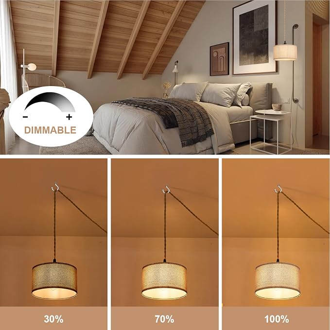 Plug in Pendant Lights Fabric Hanging Lamp Kit with Dimmable Switch 15 Ft Long Hemp Rope Farmhouse Pndant Light Cord Lighting Fixture DIY Hanging Light