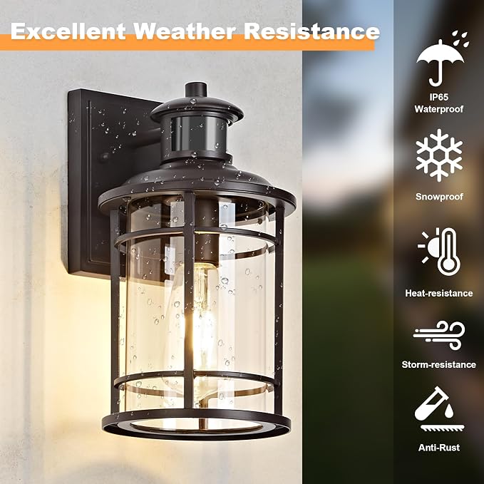 Motion Sensor Outdoor Wall Lights-Dusk to Dawn Porch Light,Brown Outdoor Lights Fixture,3 Lighting Modes Waterproof Anti-Rust Outdoor Lights for House Porch Garage (2 Pack