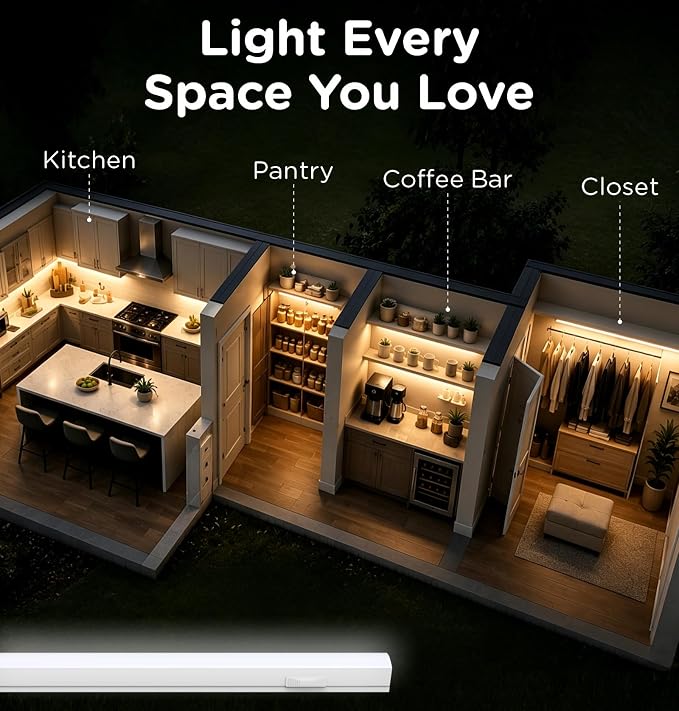 Under Cabinet Lighting Plug in, Dimmable 3CCT 3000/4000/5000K AC120V Super Bright Ultra Slim Linkable LED Counter Lights for Kitchen, Shelf, Closet, Cupboard, White 32 inch 1Pack