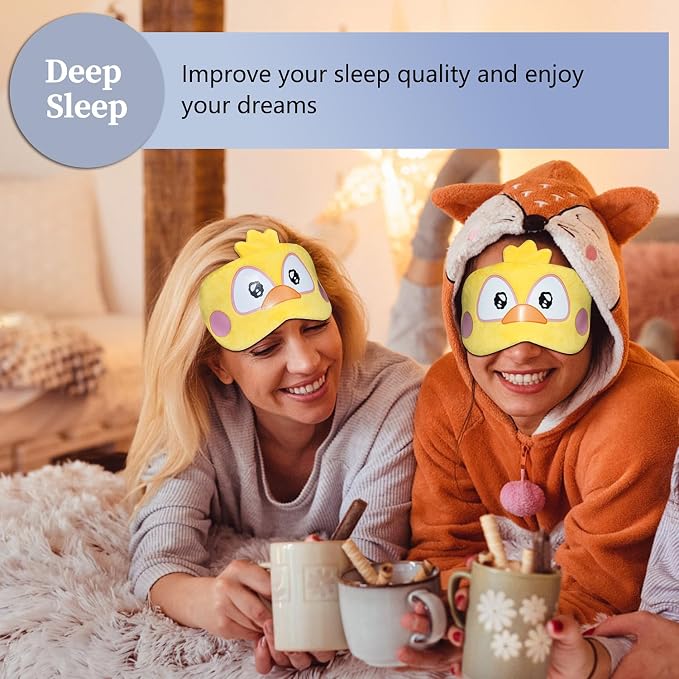 Cute Sleep Masks Cartoon Animal Eye Mask Plush Sleeping Mask & Travel Blindfold - Funny Novelty Eye Shade for Women Men (Chick)