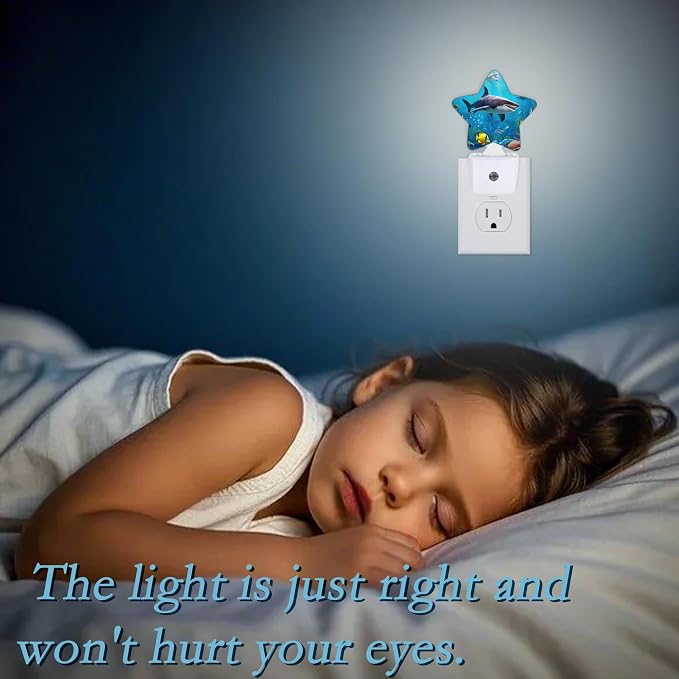 Shark Night Light,Undersea Fishes Plug-in Dusk to Dawn Smart Sensor Nightlight for Bathroom Bedroom Hallway Kitchen Stairs Energy Efficient Decor Desk Lamp