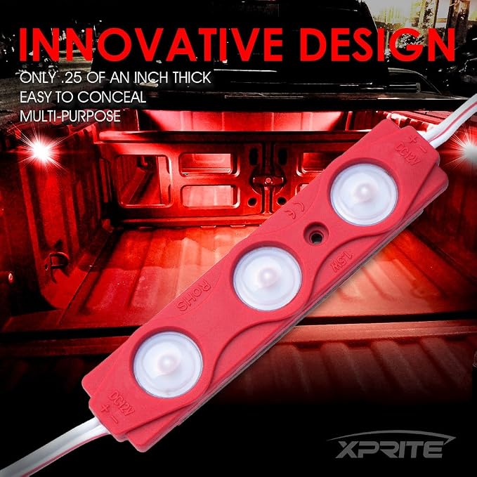 Xprite Red LED Truck Bed Light Kits Rock Lights with On/Off Switch, for Pickup Footwells, Running Boards, Cargo, Under Car, Tonneau Cover, Rail Lighting
