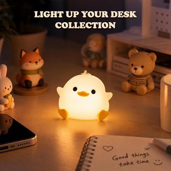 UNEEDE Mini Duck Night Light with Lanyard, 8 Color Changing Rechargeable | Portable Mini Night Light for Kids, Soft Silicone Duck Squishy Cute Lamp for Bedroom & Camping, Gifts