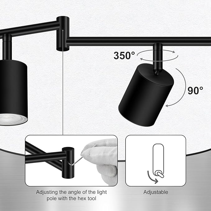 6 Light Track Lighting Fixtures Ceiling, Matte Black Kichen Track Lighting Fixtures with Rotatable Light Heads, Foldable Lamp Arms, Modern LED Track Lights for Kitchen/Hallway, No GU10 Bulb