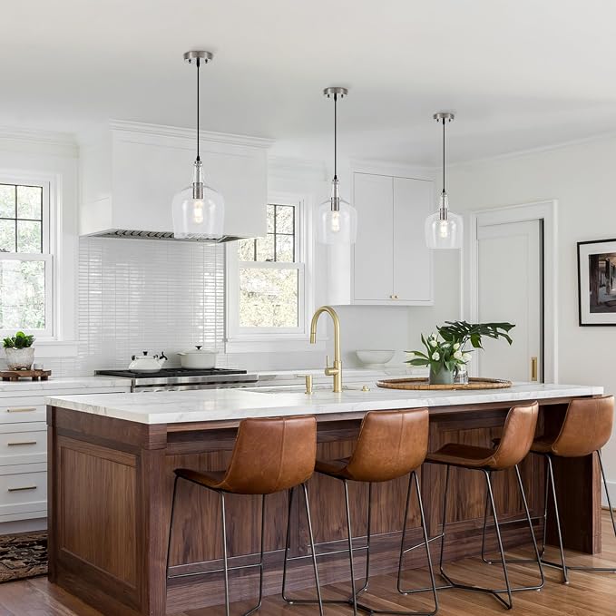 9” Brushed Nickel Seeded Glass Pendant Light Modern 1 Light Single Dome Pendent Lighting Fixtures for Kitchen Island Dining Room Hallway, UL Listed